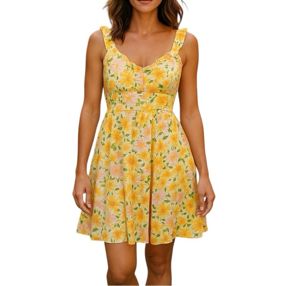 Planet Heart Sz L Yellow Floral Summer Dress 100% Rayon NWT